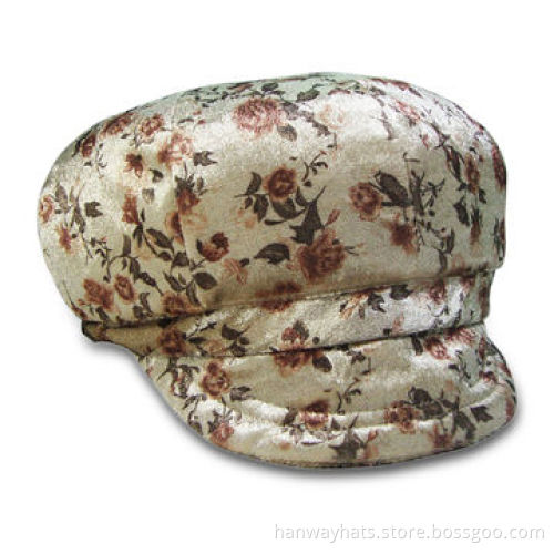 Women's Newsboy Hat, Multi Boucle with Underside of Fabric Band and Buckle TrimNew
